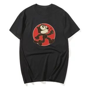 Nam Felix Mèo Tiếp Tục Đi Bộ Áo Cotton Tee Mùa Hè Dạo Phố Tay Ngắn Áo Thun Cổ Tròn Bông Tai Kẹp Tùy Chỉnh DIY Áo Thun