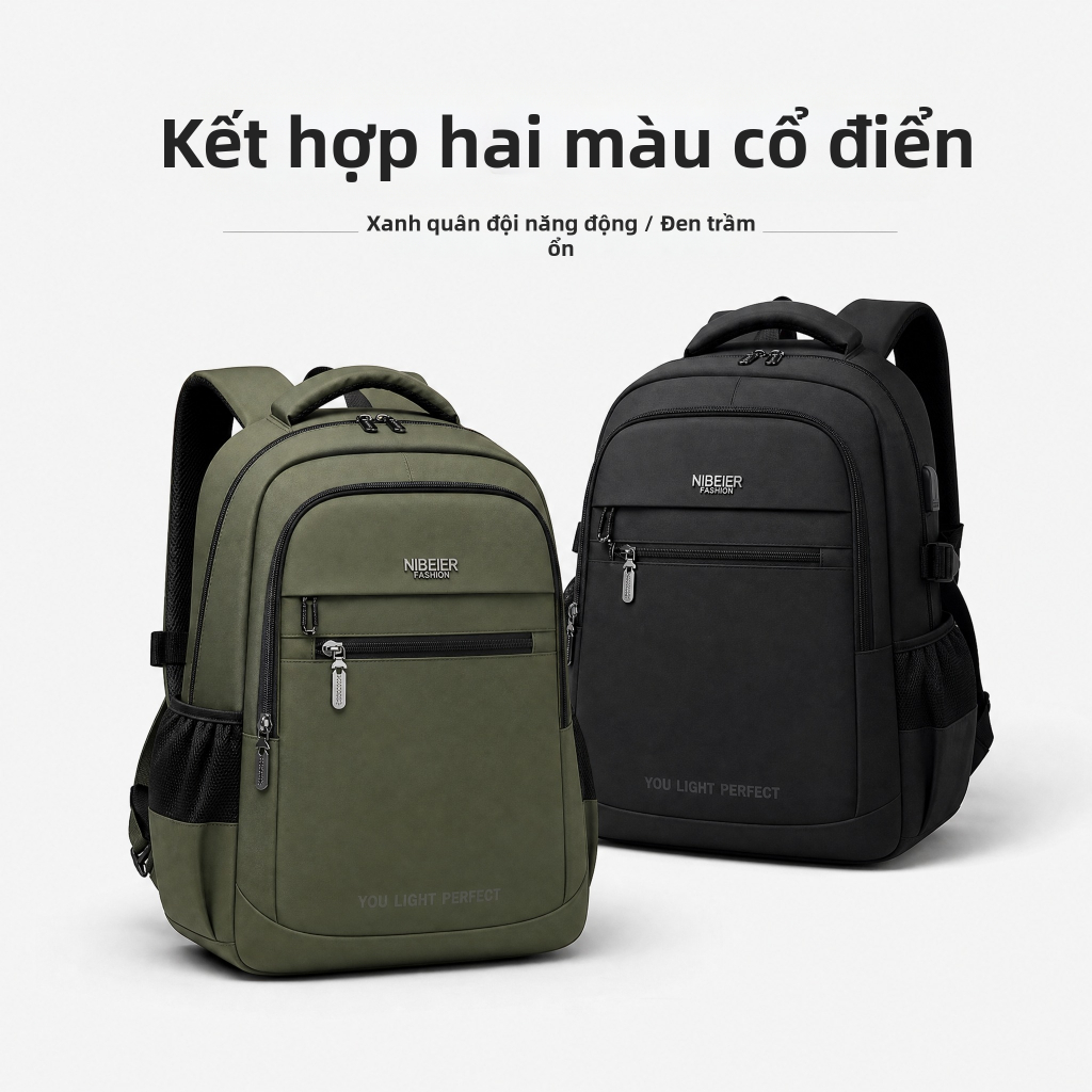 Ba lô đa ngăn dung tích lớn cố định trọng tâm, ba lô máy tính đệm xốp thoáng khí nam giới đi lại hàng ngày