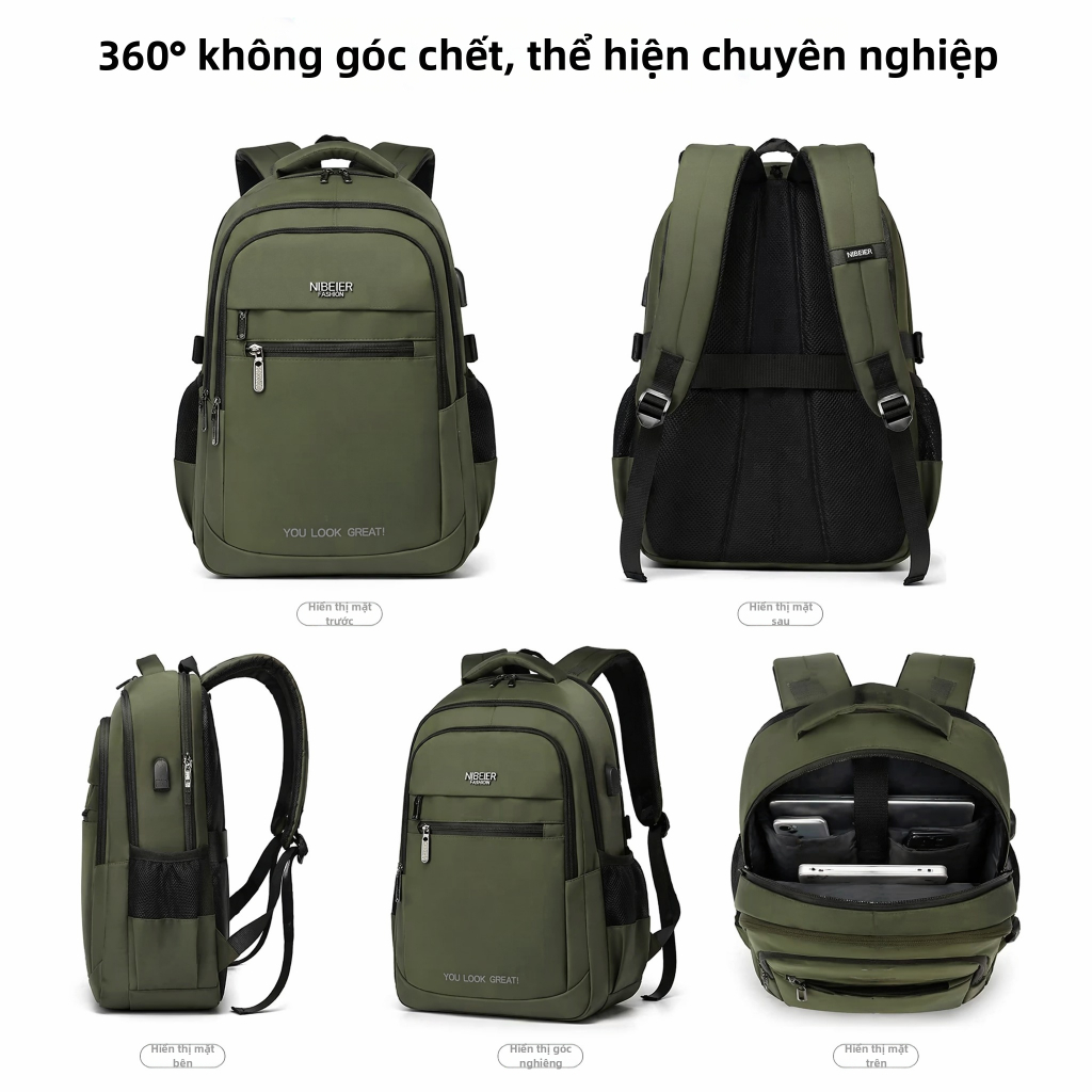 Ba lô đa ngăn dung tích lớn cố định trọng tâm, ba lô máy tính đệm xốp thoáng khí nam giới đi lại hàng ngày