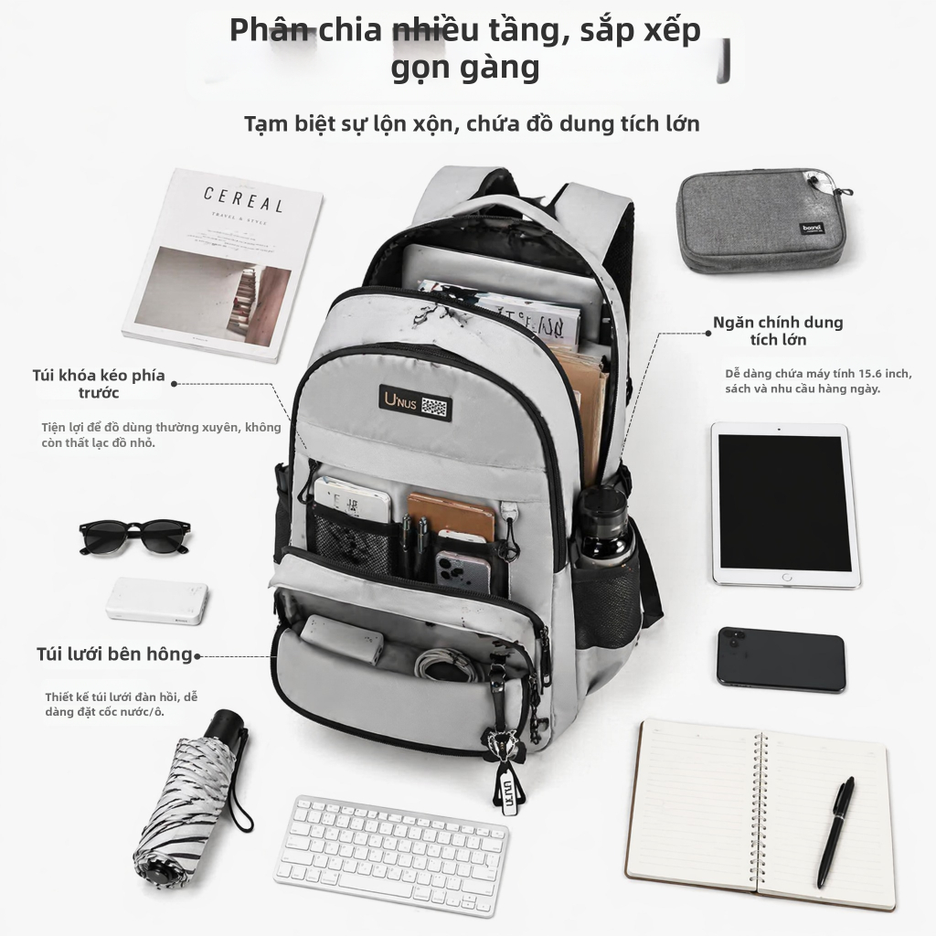 Ba lô học sinh cấp 2 cấp 3 dung tích lớn chống thấm nước, ba lô đi du lịch giảm áp vai đệm lưng thoáng khí, đựng laptop 15.6 inch