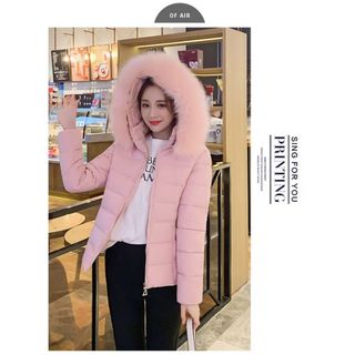 Mùa Đông Ngắn Đệm Áo Khoác Nữ Màu Hồng Lông Lớn Cổ Slim-fit Ôm Hơn Nhìn Nón Có Thể Tháo Rời Ấm Áp Có Đệm Nhỏ Áo Khoác Áo Khoác