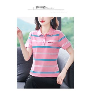Áo Thun Cotton Tay Ngắn Họa Tiết Kẻ Sọc Thời Trang Mùa Hè 2022 Dành Cho Nữ Trung Niên