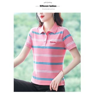 Áo Thun Cotton Tay Ngắn Họa Tiết Kẻ Sọc Thời Trang Mùa Hè 2022 Dành Cho Nữ Trung Niên