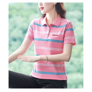 Áo Thun Cotton Tay Ngắn Họa Tiết Kẻ Sọc Thời Trang Mùa Hè 2022 Dành Cho Nữ Trung Niên