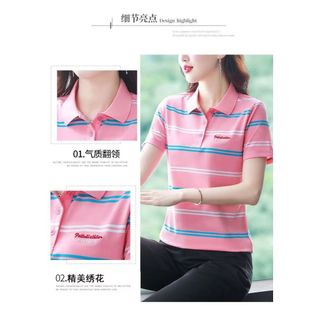 Áo Thun Cotton Tay Ngắn Họa Tiết Kẻ Sọc Thời Trang Mùa Hè 2022 Dành Cho Nữ Trung Niên