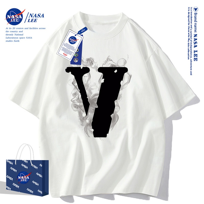 Áo Thun NASA Joint Phong Cách Mỹ Đường Phố Chữ V Lớn Unisex Cotton Dày Rộng Rãi Mùa Hè 2026
