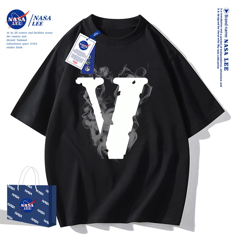 Áo Thun NASA Joint Phong Cách Mỹ Đường Phố Chữ V Lớn Unisex Cotton Dày Rộng Rãi Mùa Hè 2026