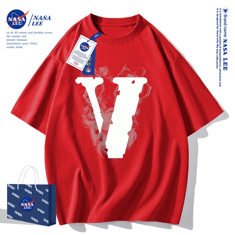 Áo Thun NASA Joint Phong Cách Mỹ Đường Phố Chữ V Lớn Unisex Cotton Dày Rộng Rãi Mùa Hè 2026