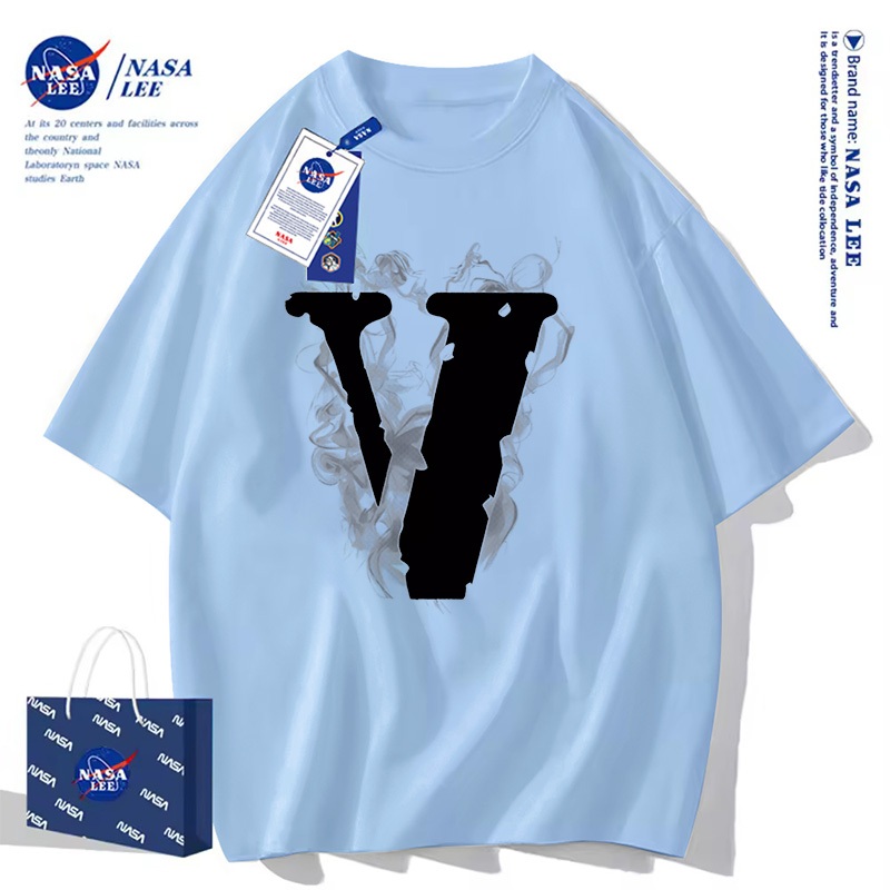 Áo Thun NASA Joint Phong Cách Mỹ Đường Phố Chữ V Lớn Unisex Cotton Dày Rộng Rãi Mùa Hè 2026