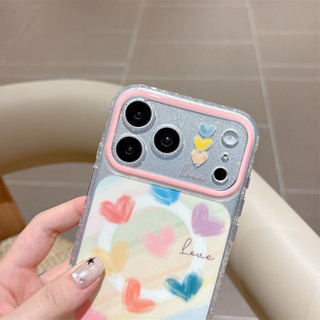 Từ tính không dây cho iPhone 17 16 Pro Max Vỏ mặt sau ống kính trái tim cầu vồng