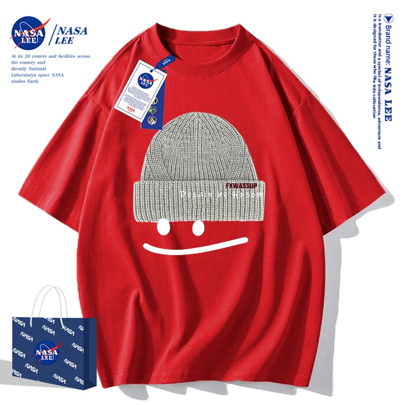 Áo Thun NASA Phong Cách Nhật Đường Phố Họa Tiết Mặt Cười Áo Đôi Unisex Cotton Rộng Rãi Cổ Tròn Mùa Hè