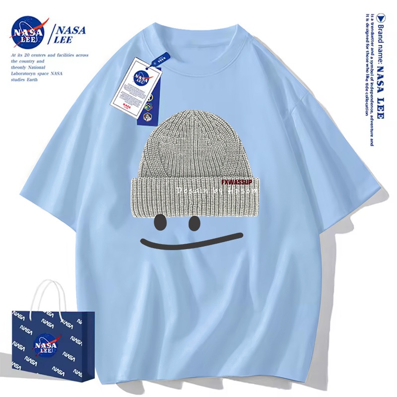 Áo Thun NASA Phong Cách Nhật Đường Phố Họa Tiết Mặt Cười Áo Đôi Unisex Cotton Rộng Rãi Cổ Tròn Mùa Hè