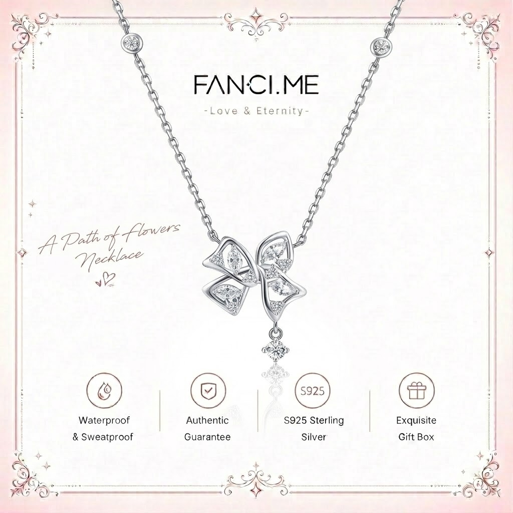 FANCIME Bạc S925 Nở Hoa Nơ Vòng Cổ Sang Trọng Thanh Lịch Quà Tặng