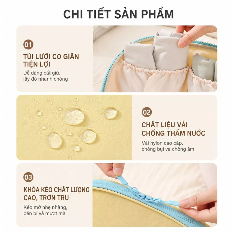 Túi đựng quần áo HIGHVIEWLS, Túi đựng đồ lót chức năng nén đa năng, Bộ ba trong một nhẹ di động Dụng cụ sắp xếp hành lý Sử dụng du lịch