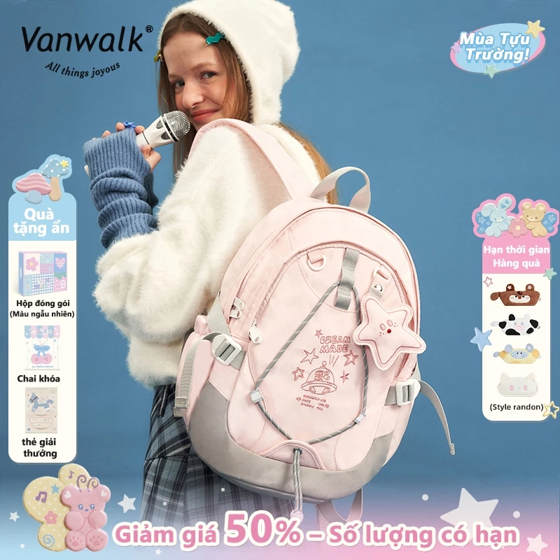 Vanwalk Cặp sách balo đi học balo nữ balo thời trang nữ Chống trộm Nhẹ nhàng Đa ngăn nữ túi du lịch Đi học Đi du lịch Giao hàng nhanh Quà tặng miễn phí Dòng Thỏ Vũ Trụ V2554 — ảnh 1