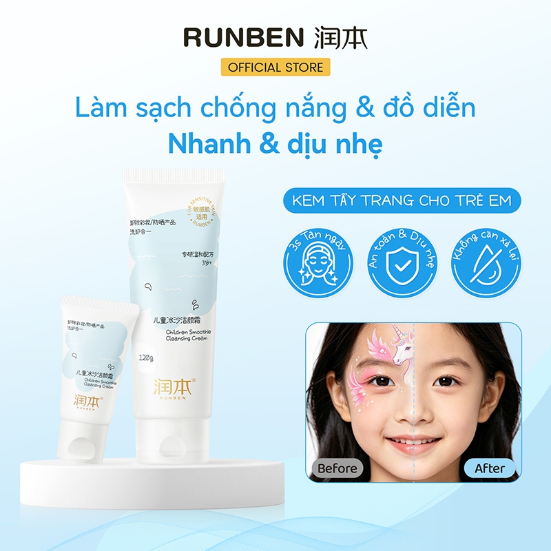 Kem Tẩy Trang Không Cần Rửa Lại RUNBEN Dành Cho Trẻ Em Làm Sạch Nhẹ Nhàng Mà Không Gây Hại Cho Da