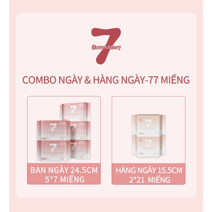 【SevonStory ⑦】Combo 7 gói Băng vệ sinh tích hợp chip bạc hà mát lạnh.Chất liệu mềm mại, thấm hút nhanh sau 3 giây. Băng vệ sinh tàng hình.