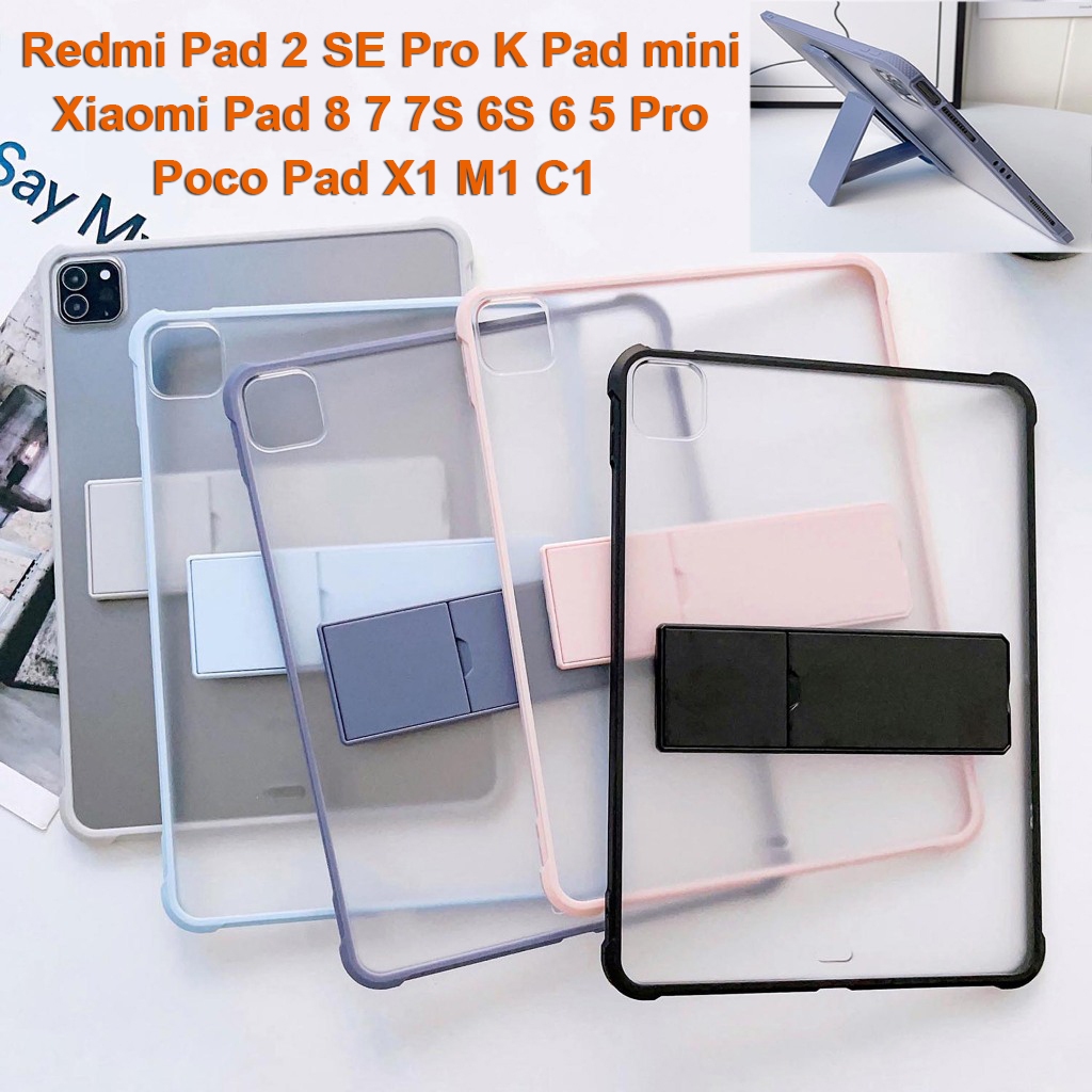 Dành Cho Xiaomi Pad 8 7 7S 6S 6 5 Pro Redmi Pad 2 9.7" SE 11.0" 8.7" Pro 12.1 K Pad mini Poco X1 M1 C1 Thời Trang Trong Suốt Mờ Cứng PC Đứng Bao Gấp Giá Đỡ Bảo Vệ Máy Tính Bảng