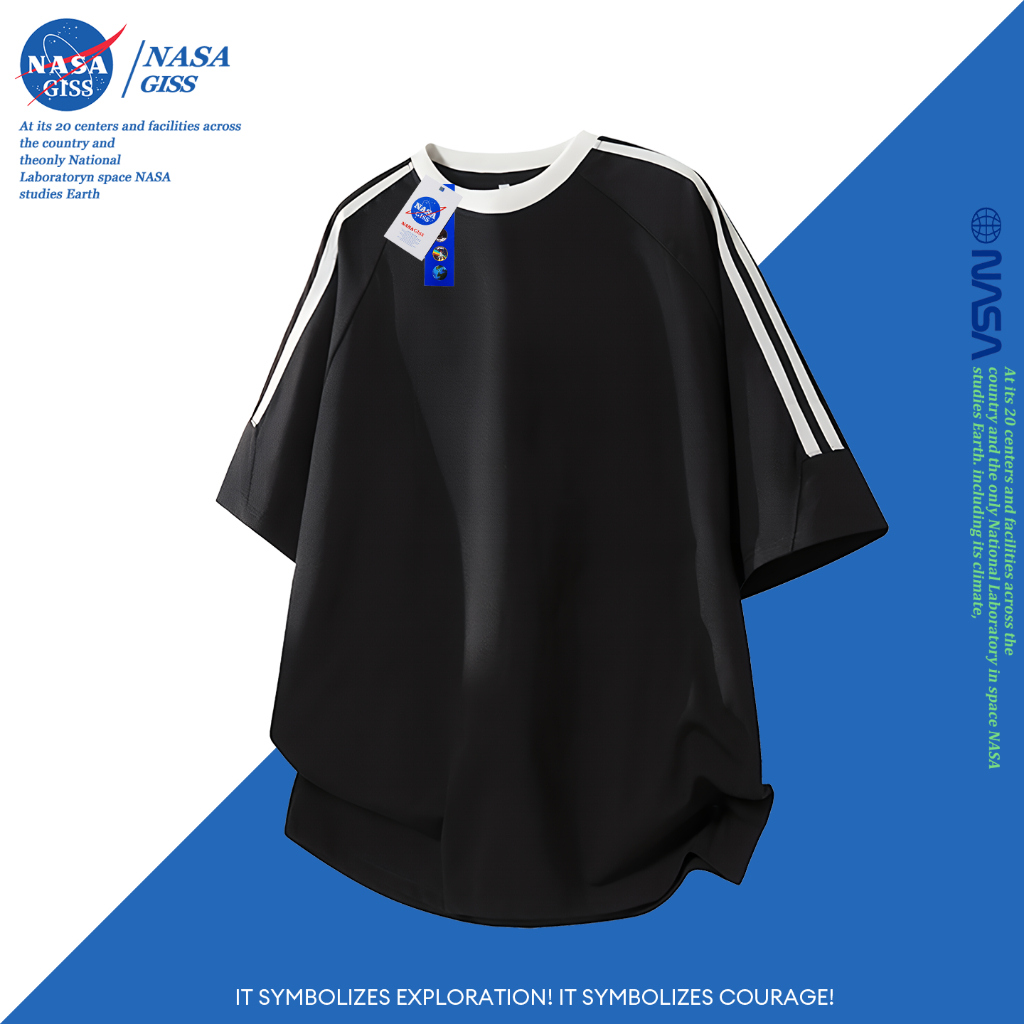 NASA Áo thun 3 sọc vai nam nữ Tay Lỡ thường Mùa hè t-shirt hình form rộng Cổ tròn mềm mịn Siêu Thoáng Mát