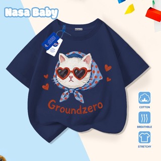 [Hàng có sẵn Giao hàng ngay] Áo thun in hình mèo con thời trang NASA Cotton thoáng khí cho trẻ em, tay ngắn