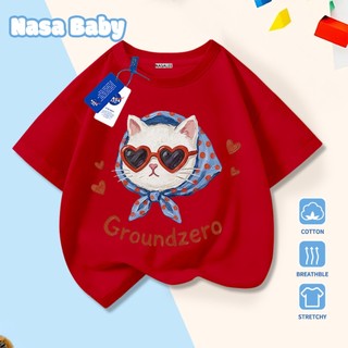 [Hàng có sẵn Giao hàng ngay] Áo thun in hình mèo con thời trang NASA Cotton thoáng khí cho trẻ em, tay ngắn