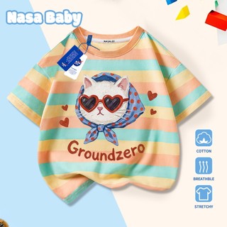 [Hàng có sẵn Giao hàng ngay] Áo thun in hình mèo con thời trang NASA Cotton thoáng khí cho trẻ em, tay ngắn