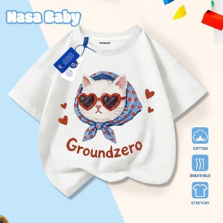 [Hàng có sẵn Giao hàng ngay] Áo thun in hình mèo con thời trang NASA Cotton thoáng khí cho trẻ em, tay ngắn