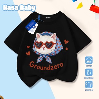[Hàng có sẵn Giao hàng ngay] Áo thun in hình mèo con thời trang NASA Cotton thoáng khí cho trẻ em, tay ngắn