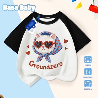 [Hàng có sẵn Giao hàng ngay] Áo thun in hình mèo con thời trang NASA Cotton thoáng khí cho trẻ em, tay ngắn
