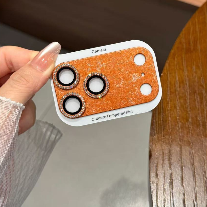 Phim ống kính trọn gói bằng nhôm họa tiết pha lê kim cương Flash sang trọng Thích hợp cho Apple 17Pro / 17ProMax Chống sốc Exp
