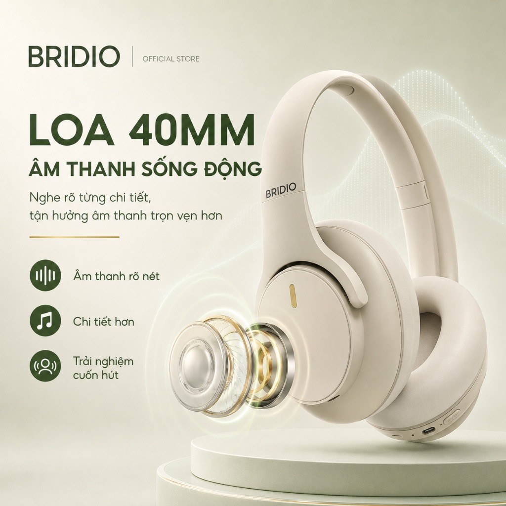 Tai Nghe Không Dây BRIDIO M10 Pro Chụp Tai HIFI Driver 40mm Bluetooth 5.4 Pin 25H Kết Nối AUX | BigBuy360 - bigbuy360.vn