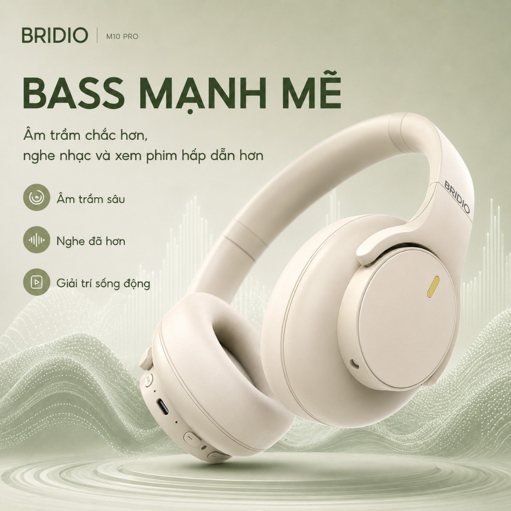 Tai Nghe Không Dây BRIDIO M10 Pro Chụp Tai HIFI Driver 40mm Bluetooth 5.4 Pin 25H Kết Nối AUX | BigBuy360 - bigbuy360.vn