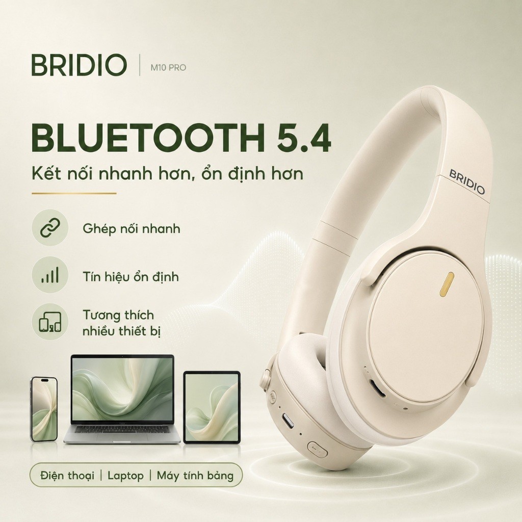 Tai Nghe Không Dây BRIDIO M10 Pro Chụp Tai HIFI Driver 40mm Bluetooth 5.4 Pin 25H Kết Nối AUX | BigBuy360 - bigbuy360.vn