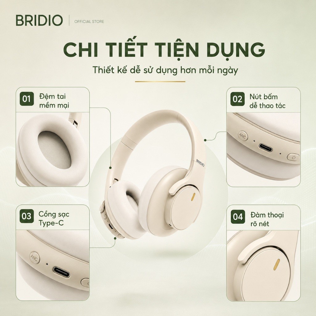 Tai Nghe Không Dây BRIDIO M10 Pro Chụp Tai HIFI Driver 40mm Bluetooth 5.4 Pin 25H Kết Nối AUX | BigBuy360 - bigbuy360.vn