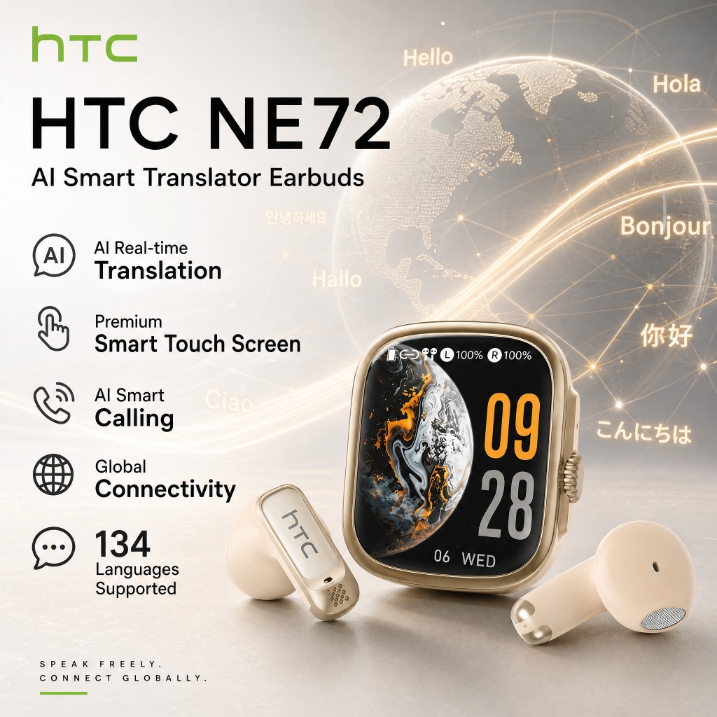 HTC NE72 Tai nghe Bluetooth 6.0 AI Dịch thuật, tai nghe thể thao không dây HIFI