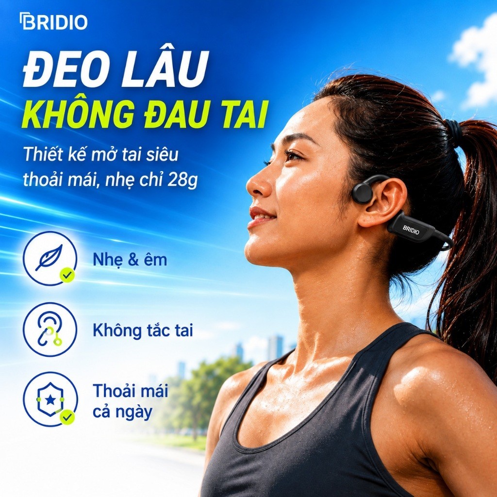 Bridio X13 Tai Nghe Truyền Xương Chuyên Dụng Thể Thao Thiết Kế Mở Tai An Toàn Chống Nước IPX5 Đeo Chắc Chắn Âm Thanh Rõ Ràng