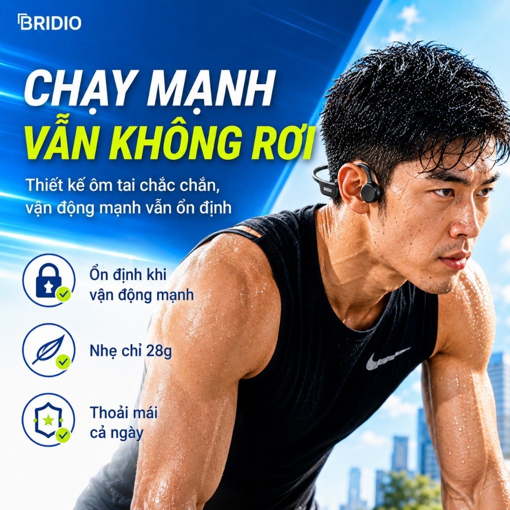 Bridio X13 Tai Nghe Truyền Xương Chuyên Dụng Thể Thao Thiết Kế Mở Tai An Toàn Chống Nước IPX5 Đeo Chắc Chắn Âm Thanh Rõ Ràng