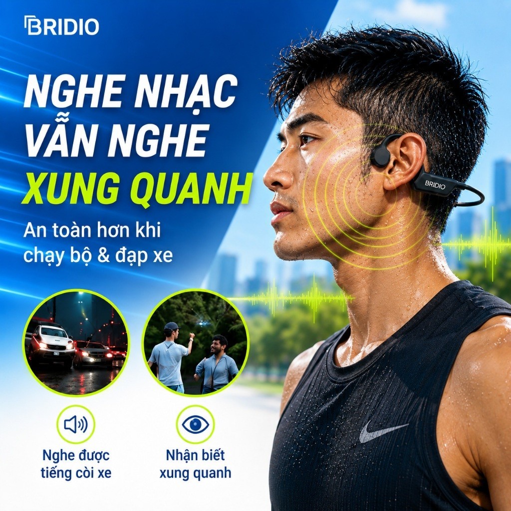 Bridio X13 Tai Nghe Truyền Xương Chuyên Dụng Thể Thao Thiết Kế Mở Tai An Toàn Chống Nước IPX5 Đeo Chắc Chắn Âm Thanh Rõ Ràng