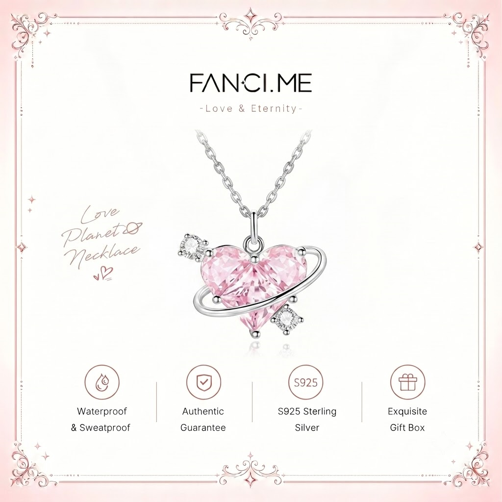 FANCIME "Người yêu" Vòng cổ Bạc Sterling Mặt dây chuyền Hành tinh màu hồng Lãng mạn Galaxy, Quà tặng kỷ niệm sinh nhật 520
