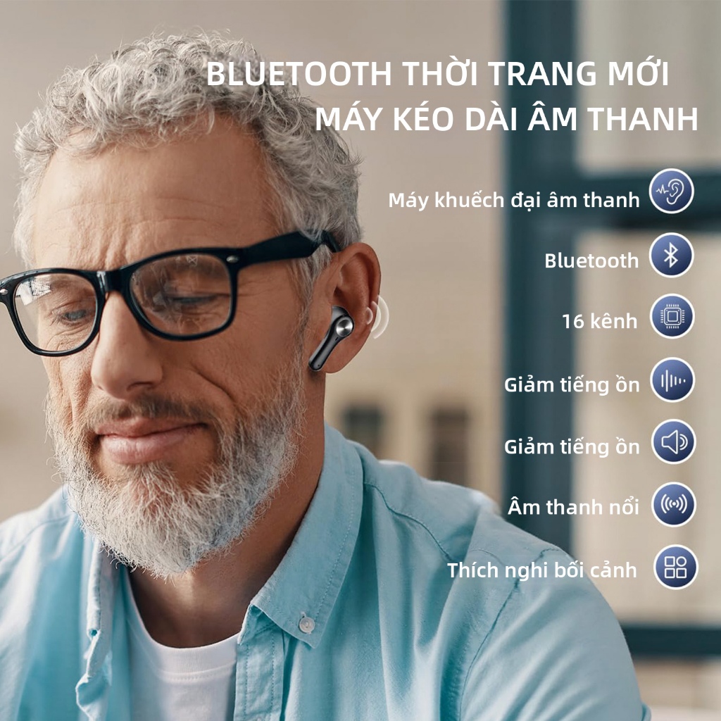 Máy trợ thính có thể kết nối Bluetooth (Bộ khuếch đại âm thanh) ​​Dành cho người cao tuổi — Riêng tư & Thoải mái, Bao gồm hộp sạc