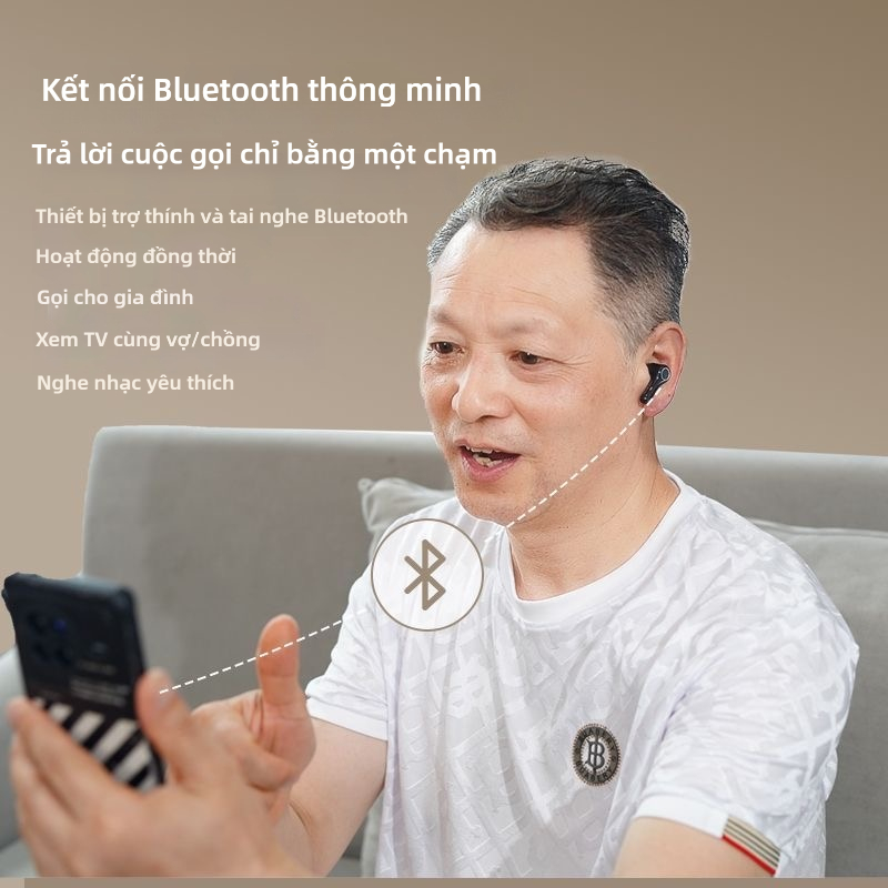 1 Cặp máy trợ thính Bluetooth có thể sạc lại — Bộ khuếch đại thính giác tăng cường tiếng ồn không dây (Thích hợp cho người lớn và người cao tuổi)