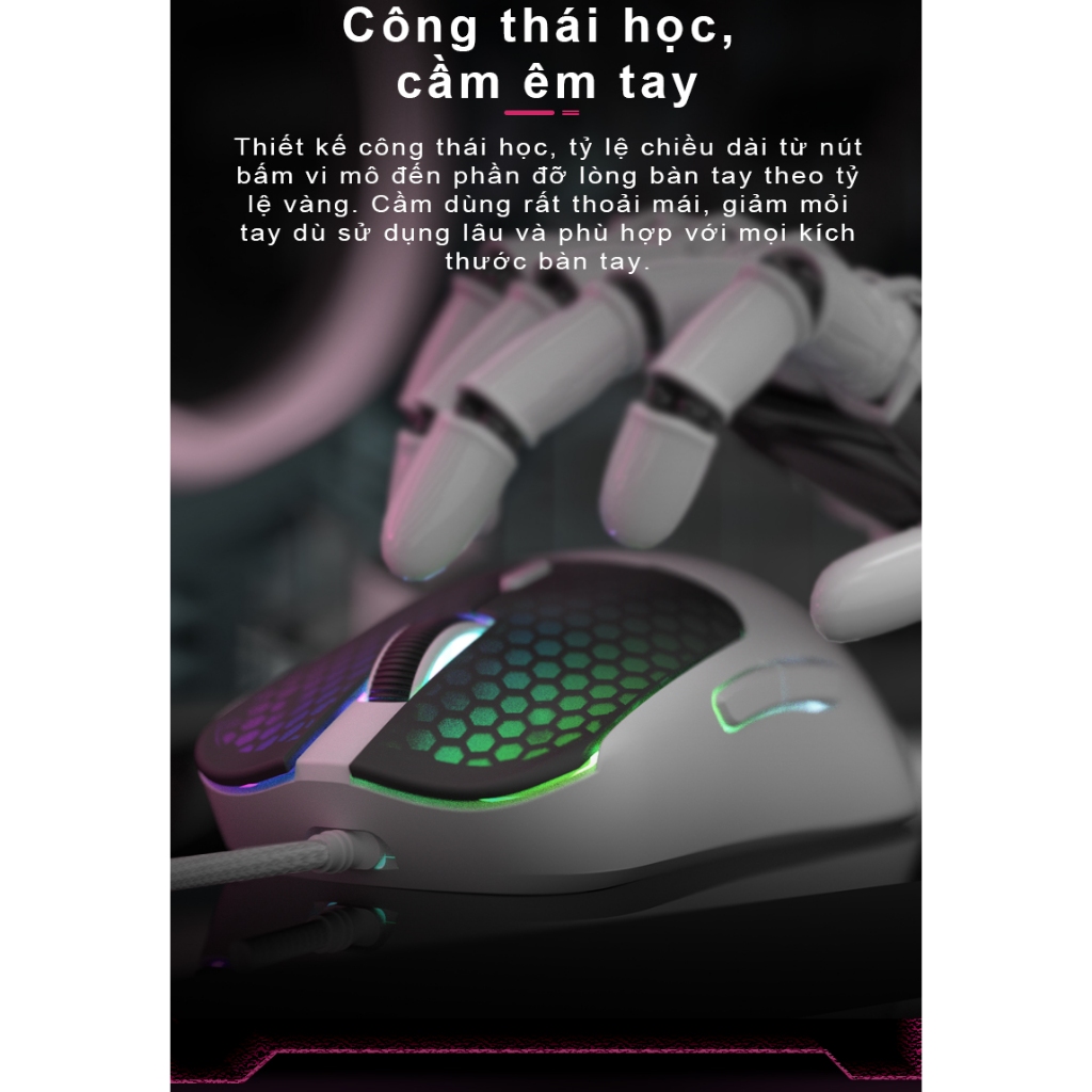 SUNROSE G1 79g Chuột chơi game có dây nhẹ Vỏ tổ ong 7200 DPI RGB LED Trình điều khiển Macro tùy chỉnh Tương thích với máy tính xách tay Windows PC để học văn phòng chơi game