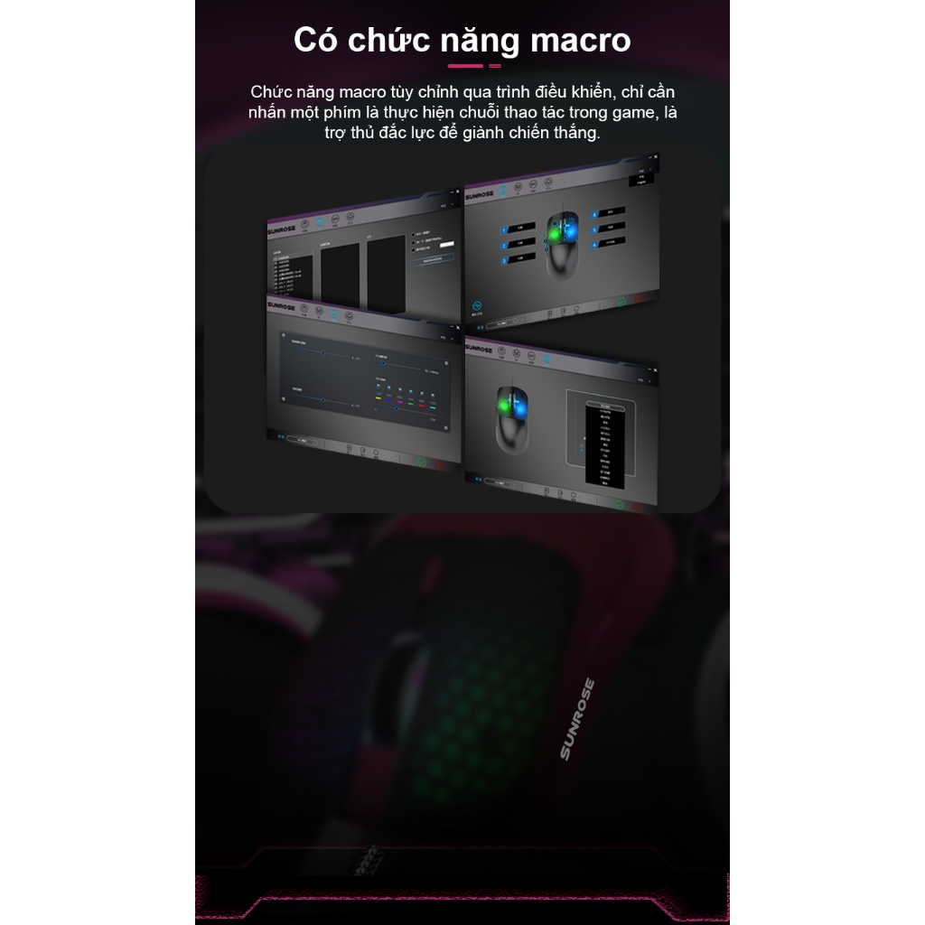 SUNROSE G1 79g Chuột chơi game có dây nhẹ Vỏ tổ ong 7200 DPI RGB LED Trình điều khiển Macro tùy chỉnh Tương thích với máy tính xách tay Windows PC để học văn phòng chơi game