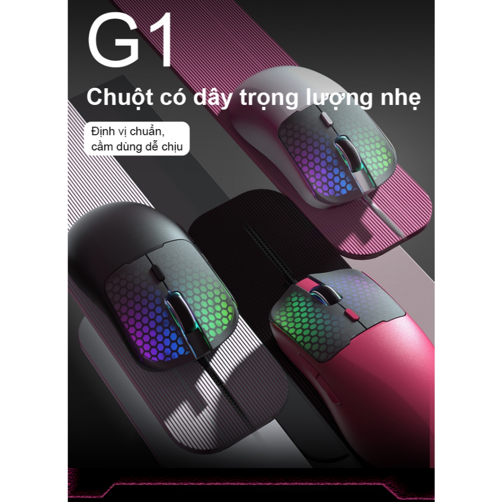 SUNROSE G1 79g Chuột chơi game có dây nhẹ Vỏ tổ ong 7200 DPI RGB LED Trình điều khiển Macro tùy chỉnh Tương thích với máy tính xách tay Windows PC để học văn phòng chơi game