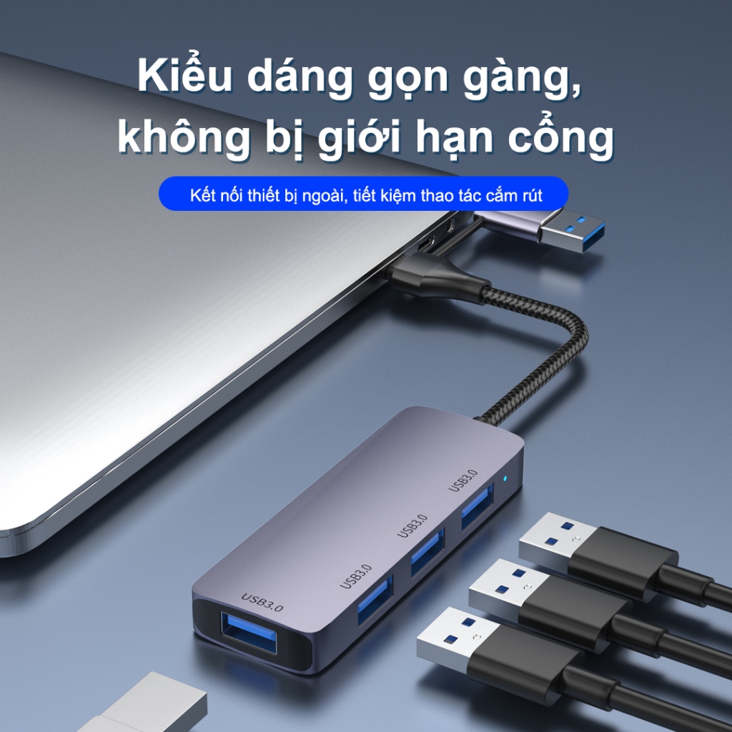 Sunrose 4 trong 1 USB 3.0 Type-C Hub 5Gbps Truyền dữ liệu tốc độ cao Vỏ nhôm cao cấp 4 cổng USB 3.0 Plug & Play Tương thích với Windows / Mac / Linux cho máy tính xách tay MacBook PC,