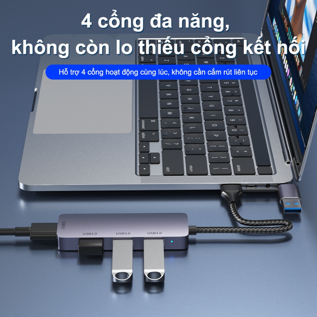 Sunrose 4 trong 1 USB 3.0 Type-C Hub 5Gbps Truyền dữ liệu tốc độ cao Vỏ nhôm cao cấp 4 cổng USB 3.0 Plug & Play Tương thích với Windows / Mac / Linux cho máy tính xách tay MacBook PC,
