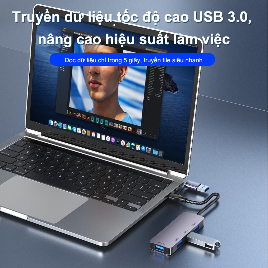 Sunrose 4 trong 1 USB 3.0 Type-C Hub 5Gbps Truyền dữ liệu tốc độ cao Vỏ nhôm cao cấp 4 cổng USB 3.0 Plug & Play Tương thích với Windows / Mac / Linux cho máy tính xách tay MacBook PC,