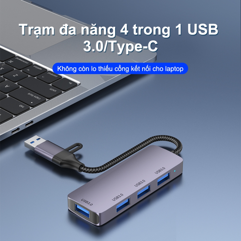 Sunrose 4 trong 1 USB 3.0 Type-C Hub 5Gbps Truyền dữ liệu tốc độ cao Vỏ nhôm cao cấp 4 cổng USB 3.0 Plug & Play Tương thích với Windows / Mac / Linux cho máy tính xách tay MacBook PC,