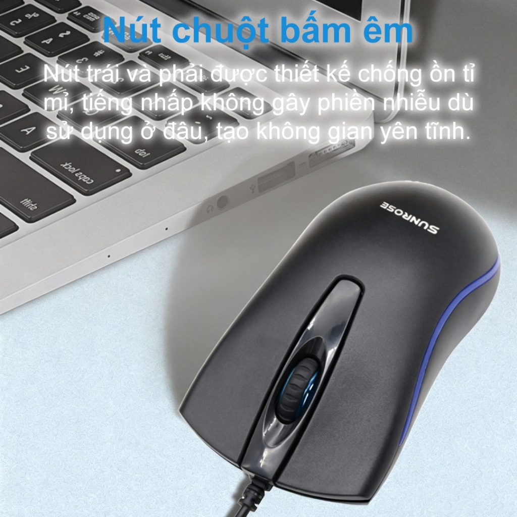 Chuột có dây tiện dụng Sunrose T512, có đèn nền LED chiếu sáng, nhấp chuột im lặng, Bánh xe cuộn chống trượt 3D, 1000DPI, Plug & Play, Di động để làm việc và chơi game văn phòng