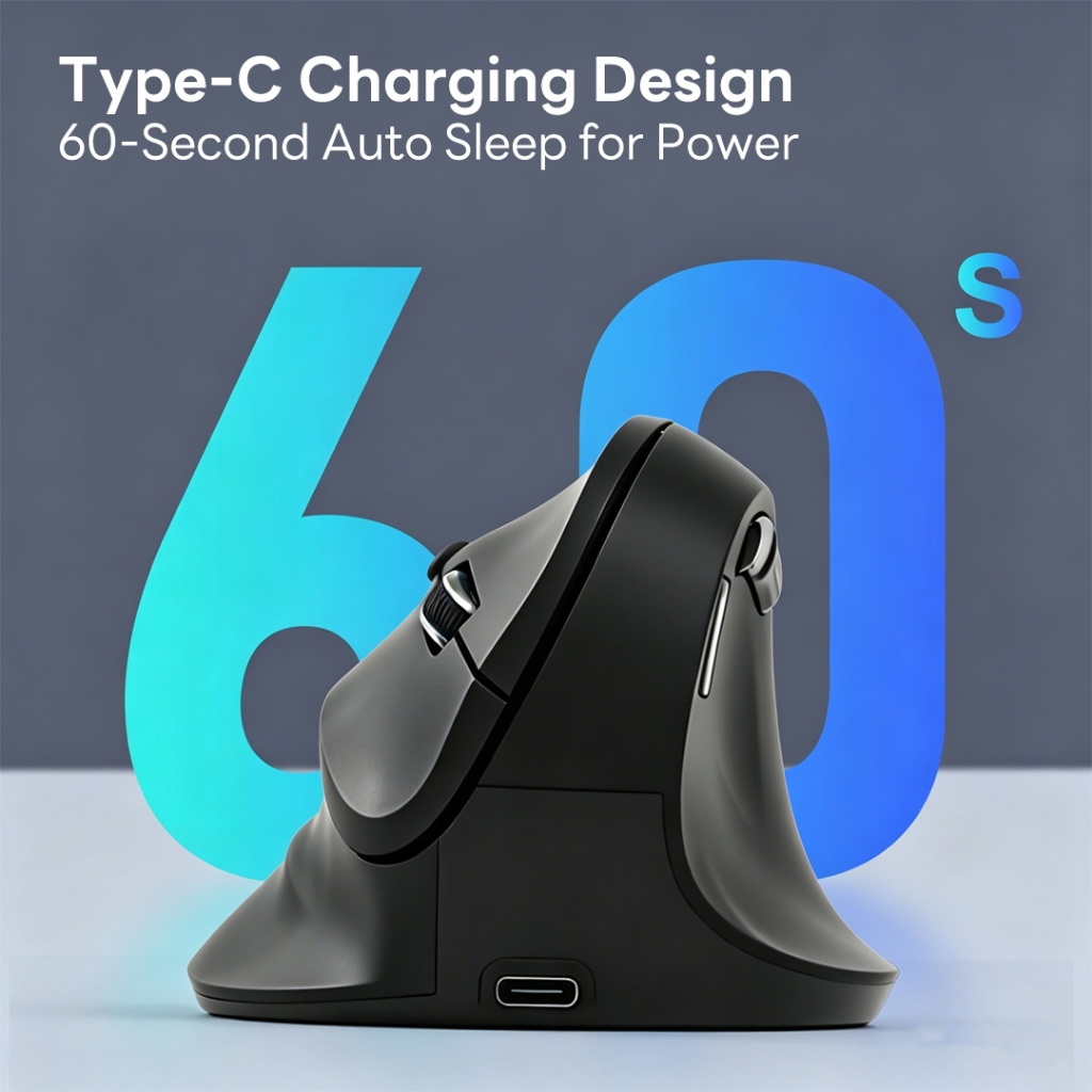 SUNROSE FR02 Chuột công thái học, Chuột dọc tiện dụng Tri-Mode có dây + 2.4G + Bluetooth, Màn hình hiển thị nguồn nhấp chuột im lặng Đèn nền RGB để giảm đau cổ tay & Văn phòng / Chơi game Chuột ergonomic